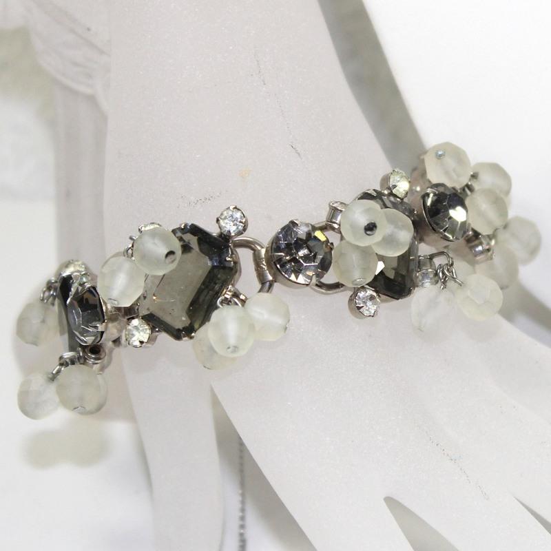 Front view of Gray (black Diamond) Emerald Cut Bracelet 5 Link