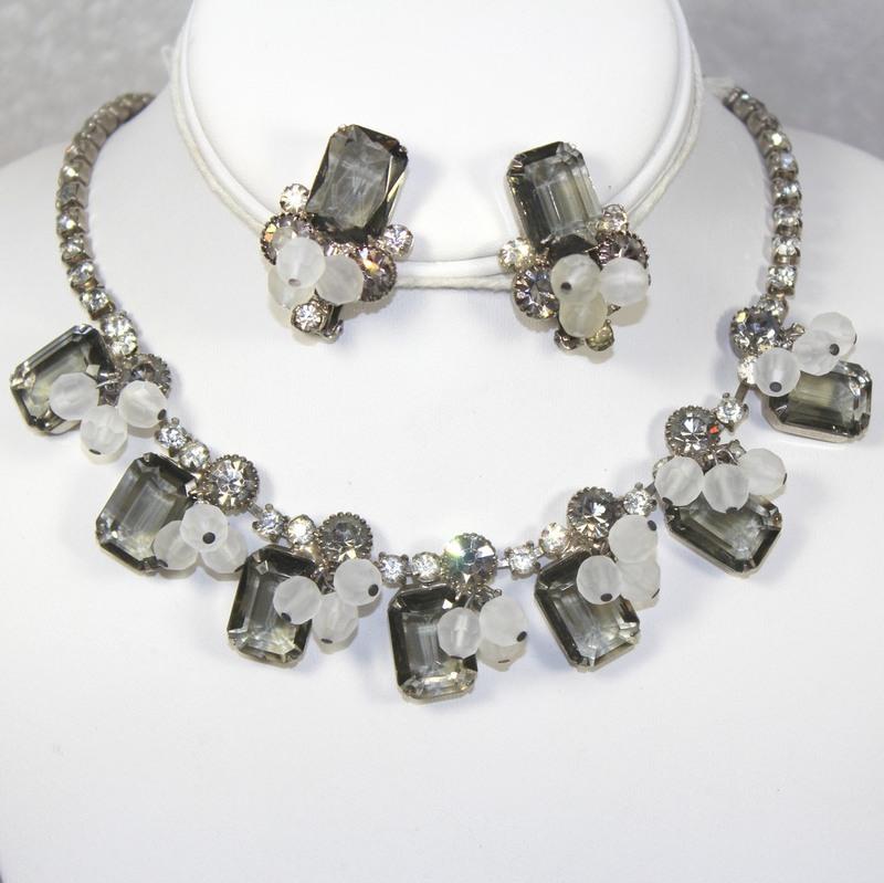 Front view of Gray (black Diamond) Emerald Cut Earrings Clip