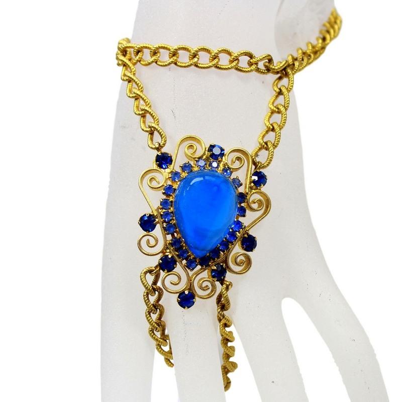 Front view of Blue Cabochons Plastic Bracelet Slave