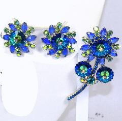 Blue Navettes Rivoli/Margarita Earrings Clip