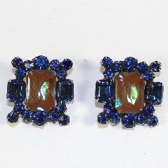 Blue Emerald Cut Multi-Color/Shaded Earrings Clip