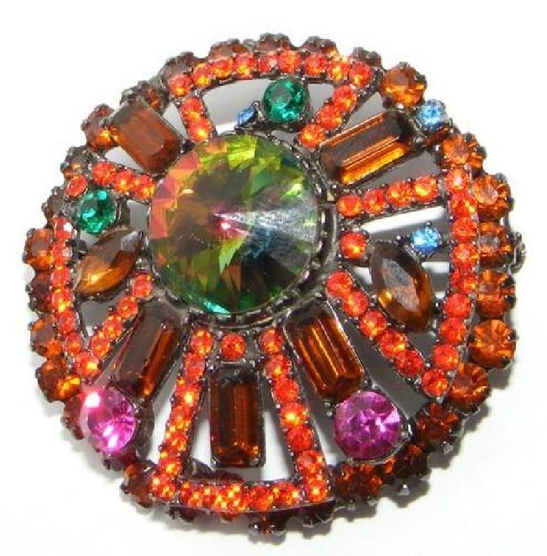 Front view of Orange Baguettes Rivoli/Margarita Brooch