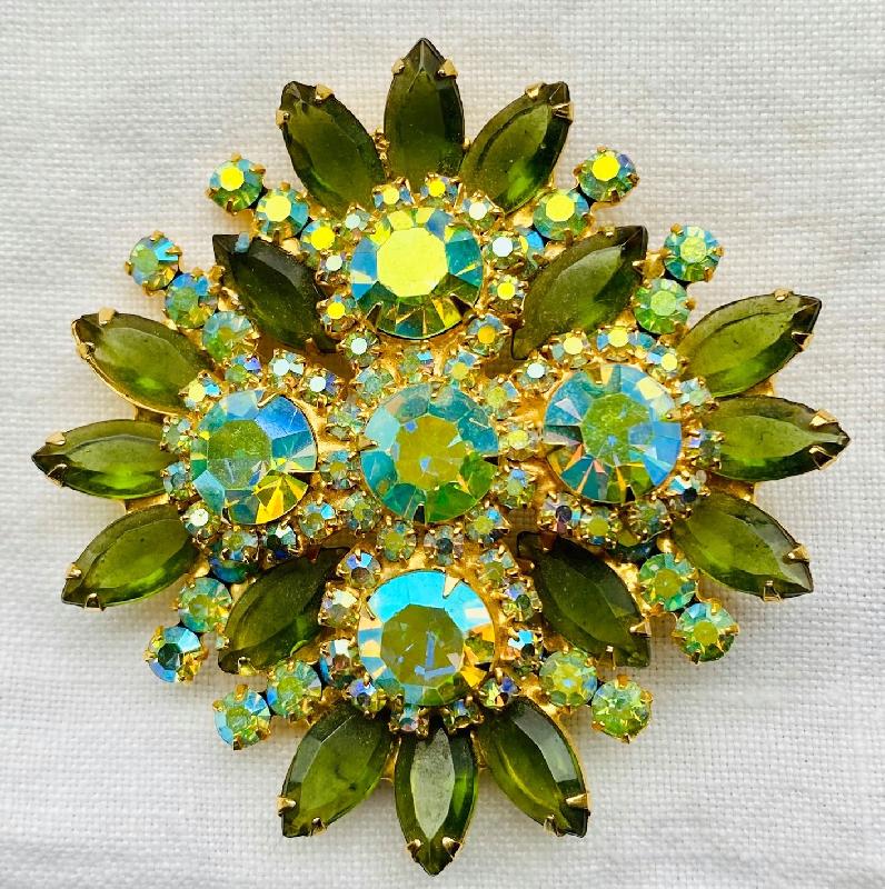 Front view of Green Navettes Brooch