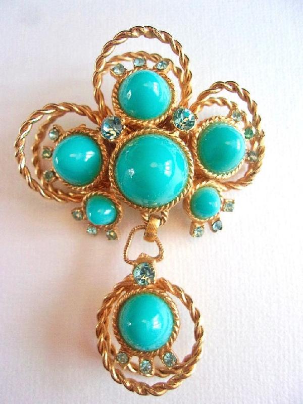 Front view of Turquoise Cabochons Plastic Brooch