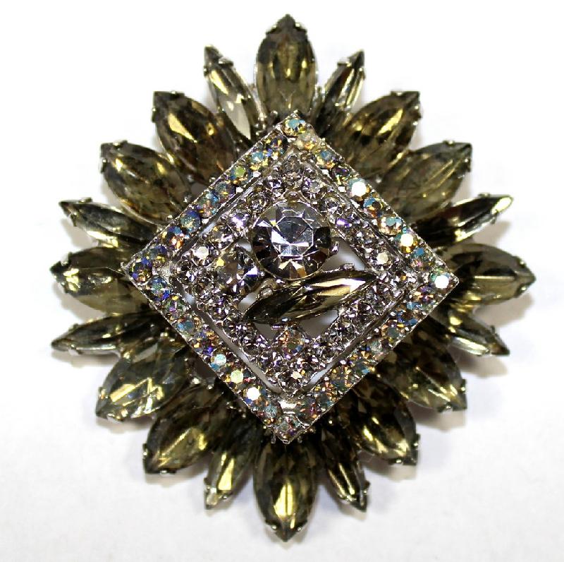 Front view of Gray (black Diamond) Navettes Brooch