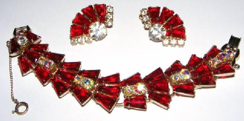 Front view of Red Keystones Earrings Clip
