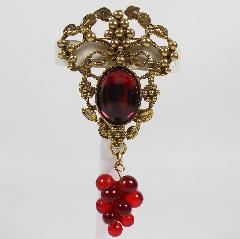 Red Cabochons Plastic Brooch