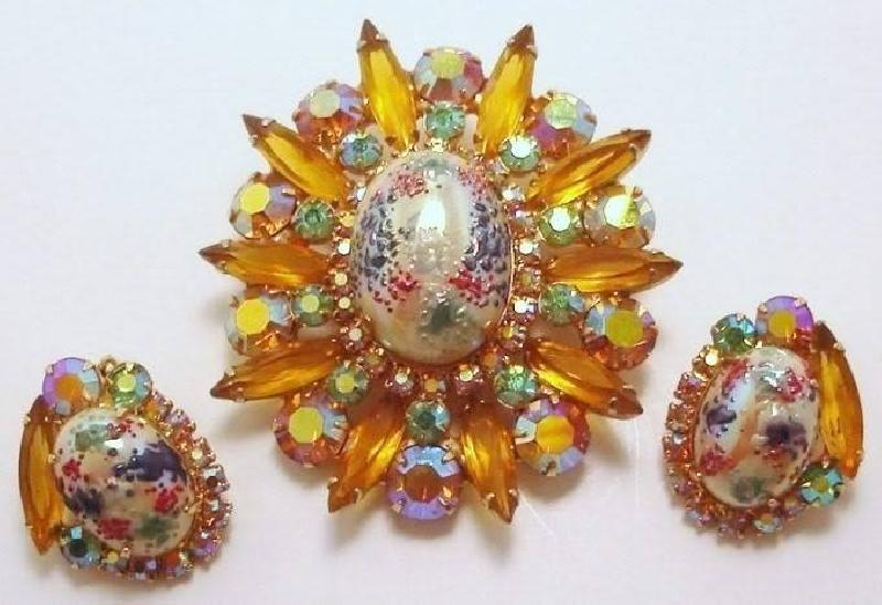 Front view of Topaz Cabochons Painted (hand/Transfer) Brooch