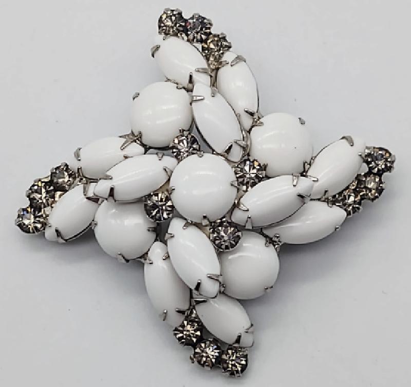 Front view of White (chalk Or Milk) Cabochons Brooch