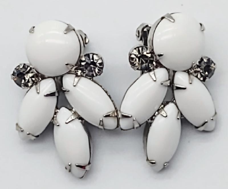 Front view of White (chalk Or Milk) Cabochons Earrings Clip