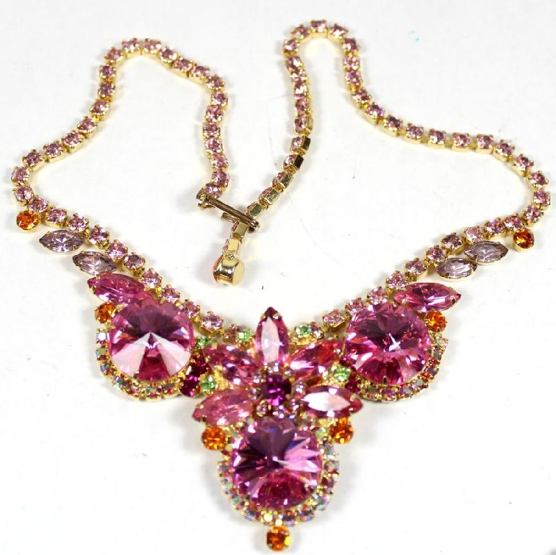 Front view of Pink Navettes Rivoli/Margarita Necklace