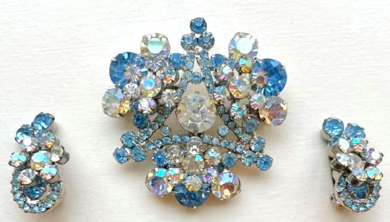 Front view of Blue Chatons Only Brooch