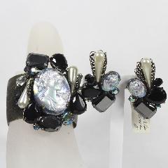 Black (jet) Pear Pearl Earrings Clip