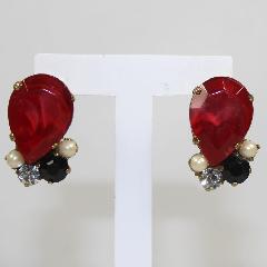 Red Pear Pearl Earrings Pierced