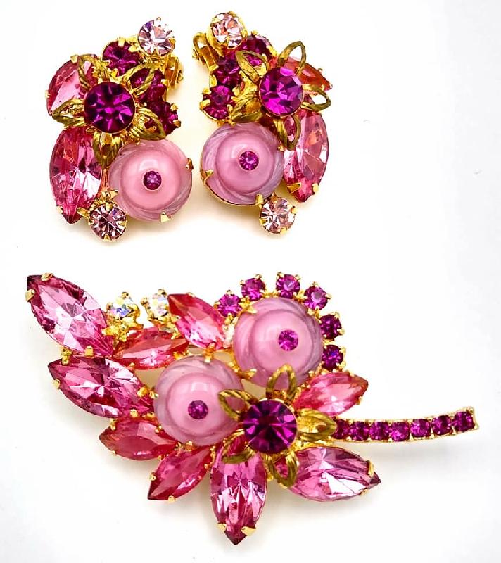 Front view of Pink Cabochons Molded/Cut Earrings Clip