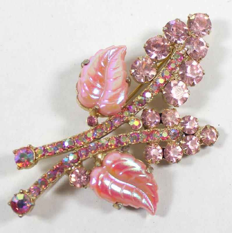 Front view of Pink Leaf Molded/Cut Brooch