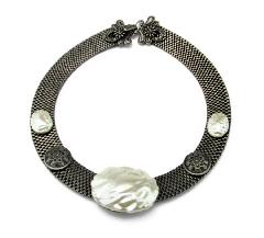 White (chalk Or Milk) Cabochons Plastic Necklace