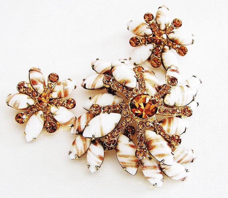 Front view of Topaz Navettes Striped Brooch