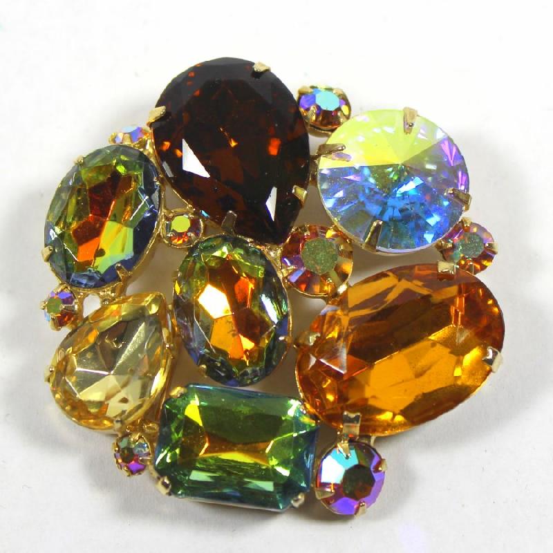 Front view of Fall Emerald Cut Rivoli/Margarita Brooch