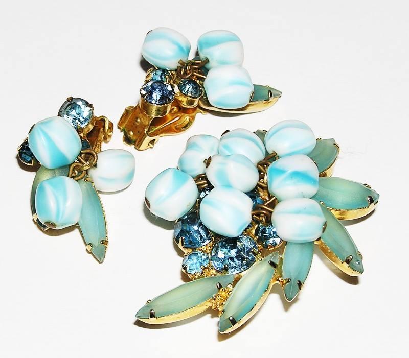 Front view of Blue Navettes Frosted Earrings Clip
