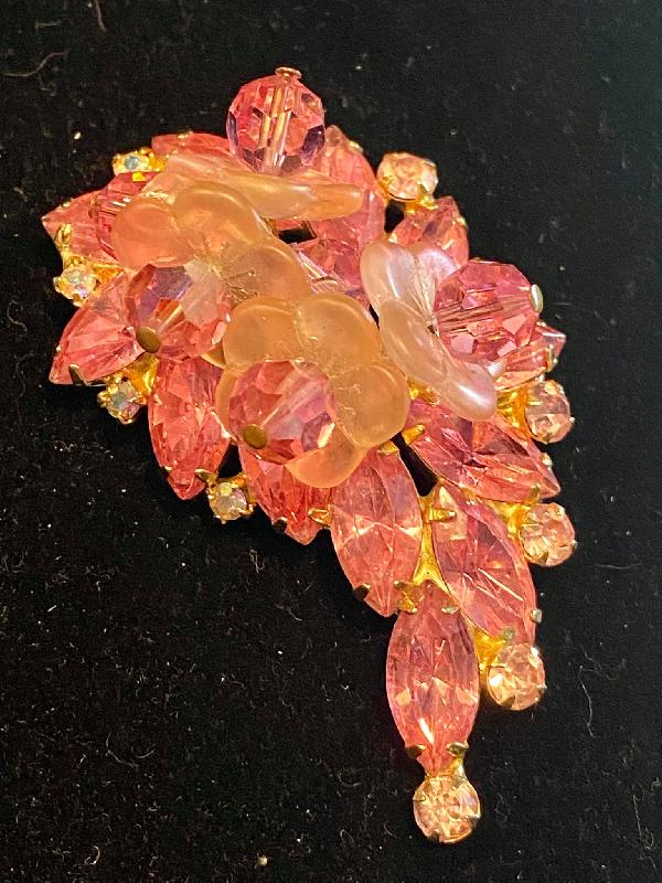 Front view of Pink Navettes Frosted Brooch