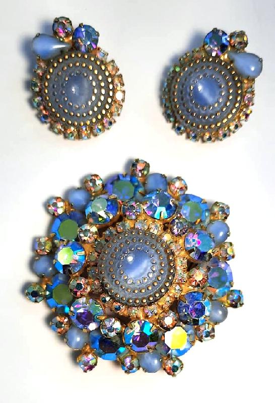 Front view of Blue Cabochons Molded/Cut Brooch