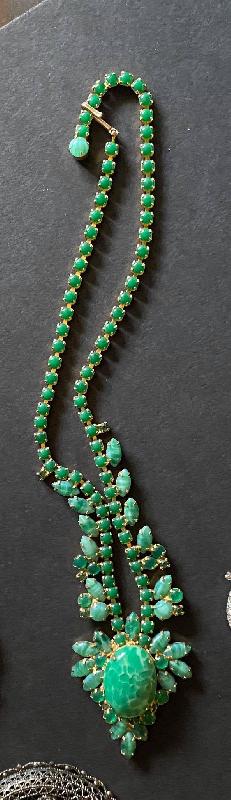 Front view of Green Cabochons Spotted Necklace