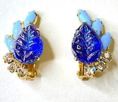 Blue Cabochons Molded/Cut Earrings Clip