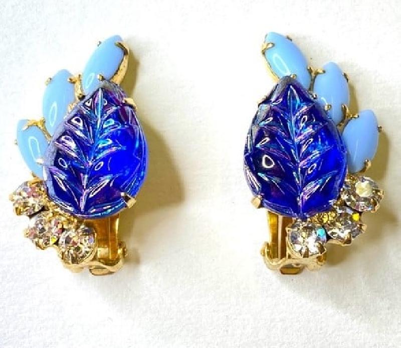 Front view of Blue Cabochons Molded/Cut Earrings Clip