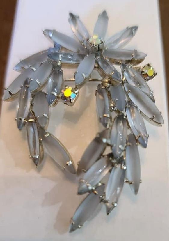 Front view of Blue Navettes Frosted Brooch