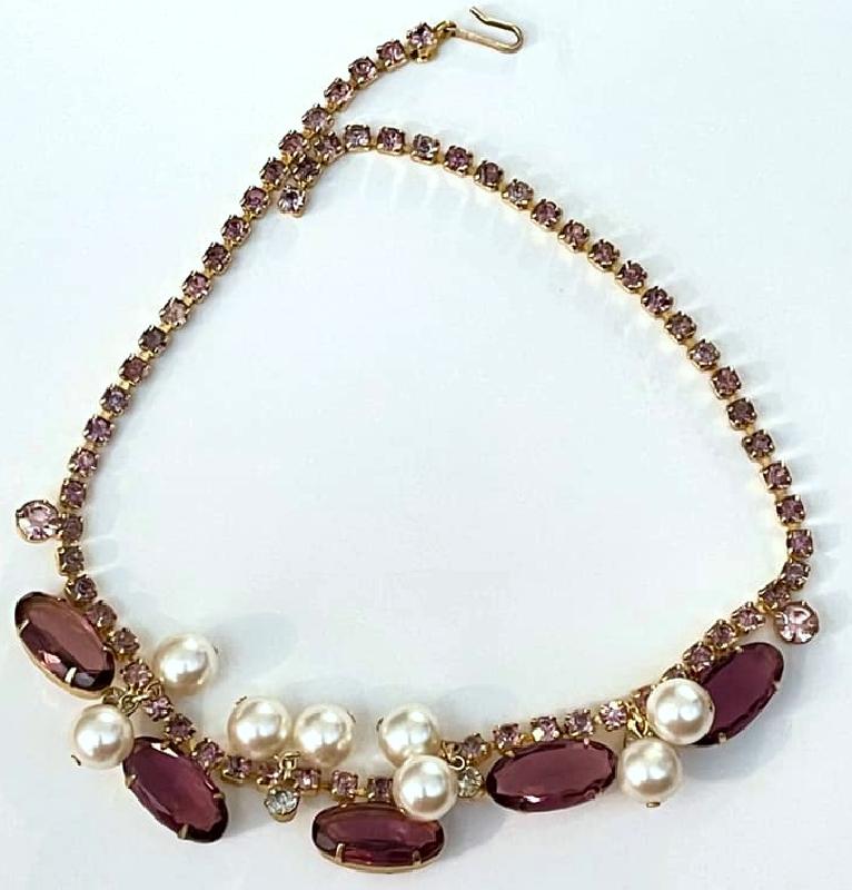Front view of Purple (cardinal) Oval Pearl Necklace