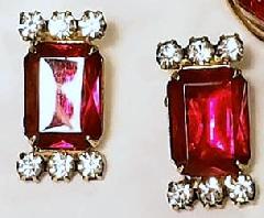 Red Emerald Cut Earrings Clip