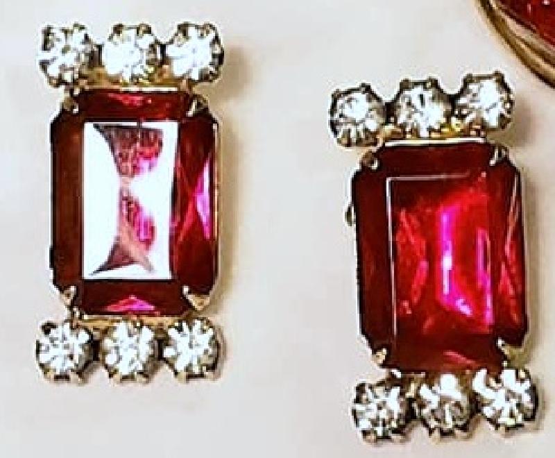 Front view of Red Emerald Cut Earrings Clip