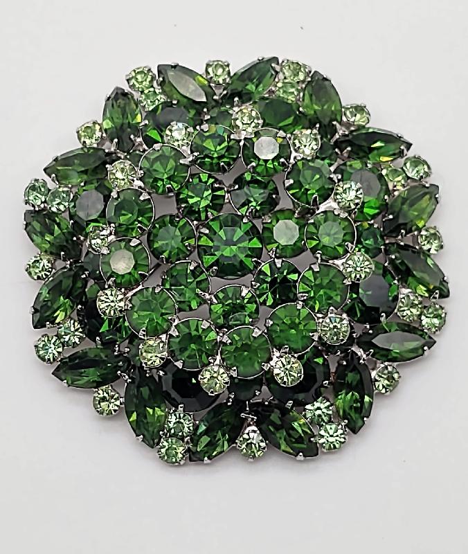 Front view of Green Navettes Brooch