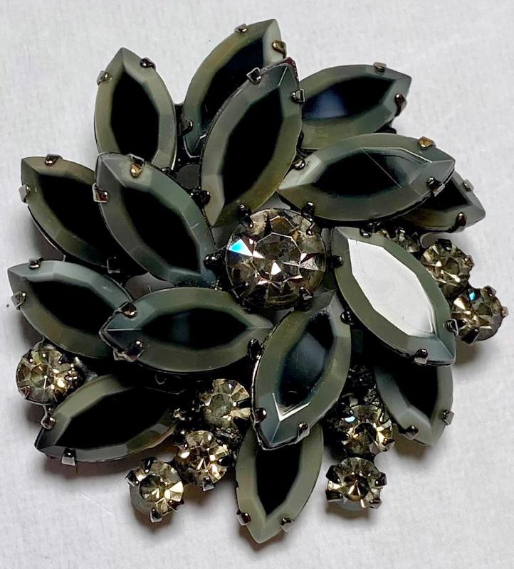 Front view of Black (jet) Navettes Multi-Color/Shaded Brooch