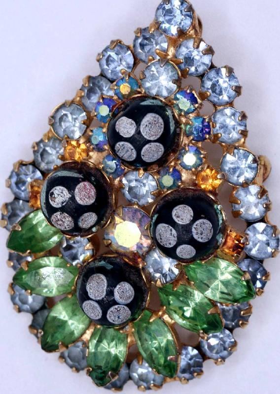 Front view of Blue Navettes Painted (hand/Transfer) Pin Pendant