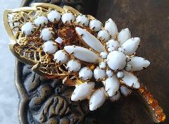 White (chalk Or Milk) Navettes Brooch