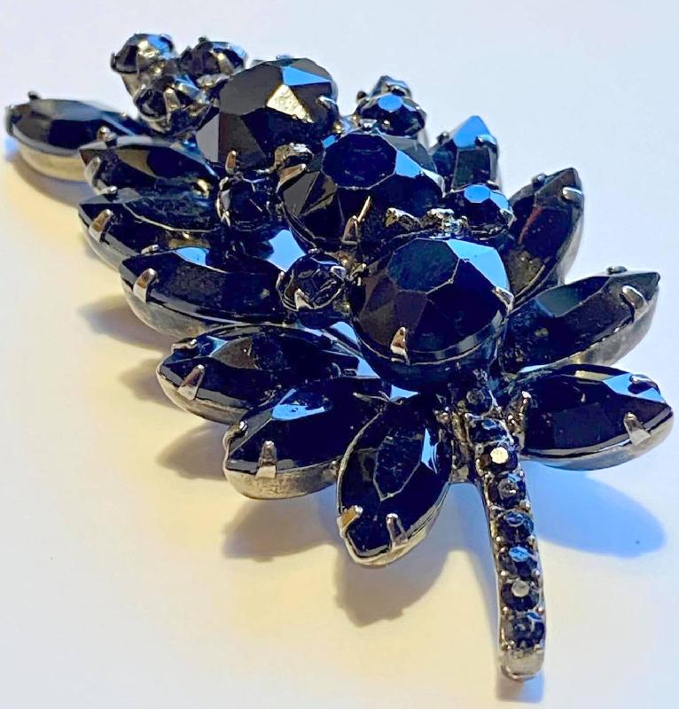 Front view of Black (jet) Navettes Brooch