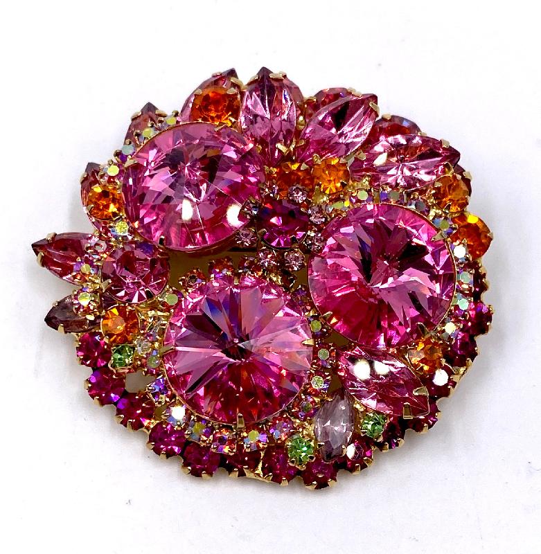 Front view of Pink Navettes Rivoli/Margarita Brooch