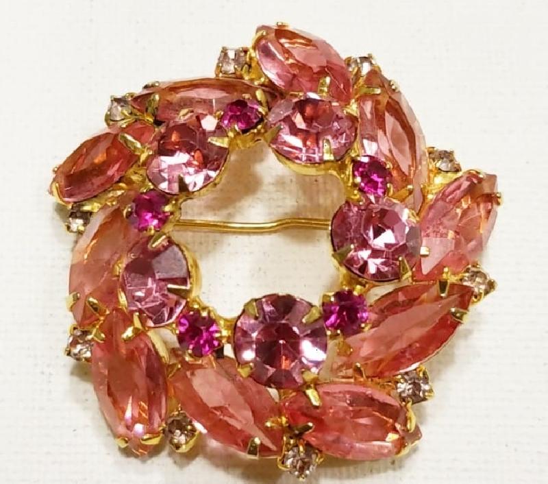 Front view of Pink Navettes Brooch