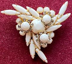 White (chalk Or Milk) Navettes Brooch