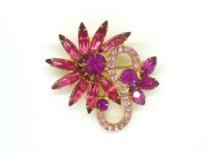 Front view of Pink Navettes Brooch
