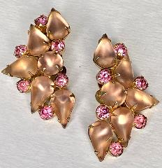 Pink Cabochons Frosted Earrings Clip