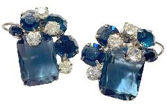 Blue Emerald Cut Earrings Clip