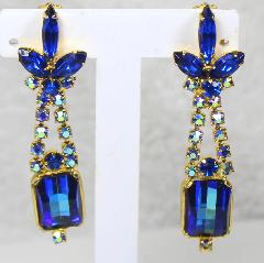 Blue Emerald Cut Multi-Color/Shaded Earrings Clip