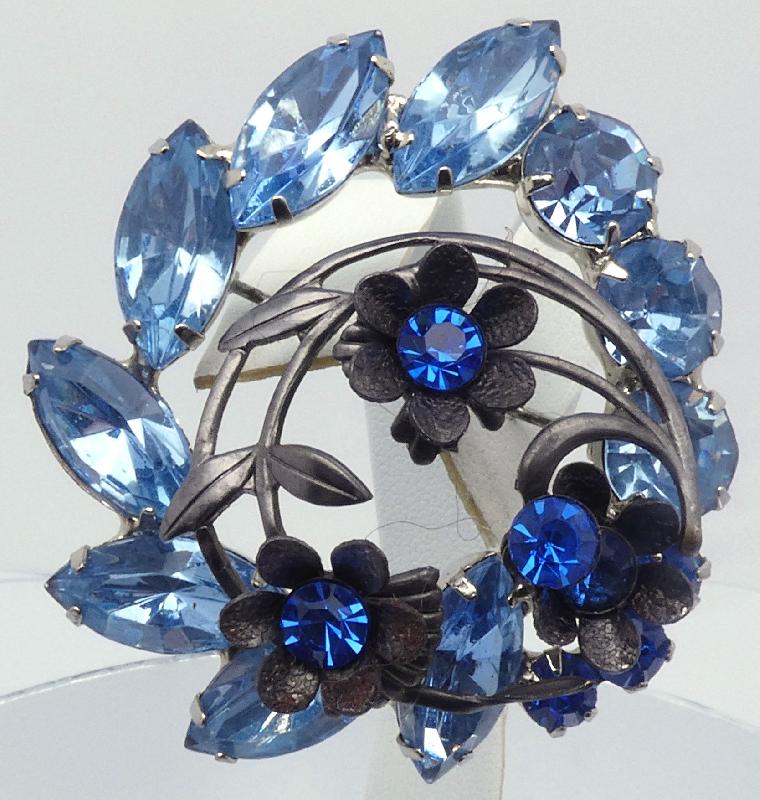 Front view of Blue Navettes Brooch