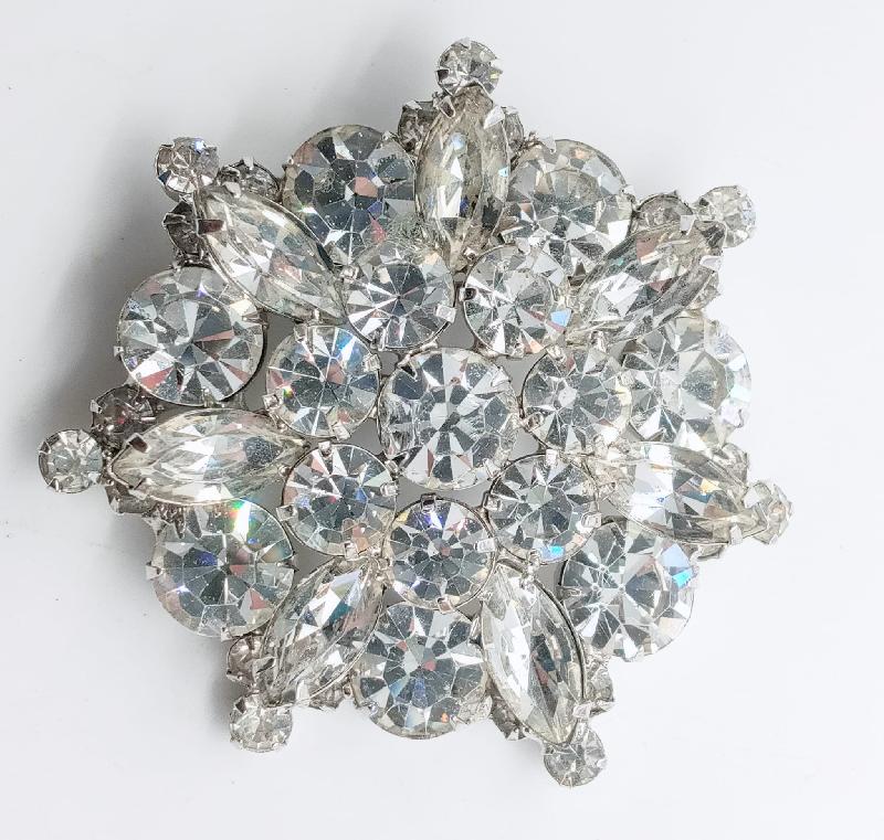 Front view of Clear Navettes Brooch