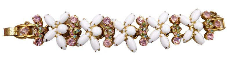 Front view of White (chalk Or Milk) Cabochons Bracelet 5 Link