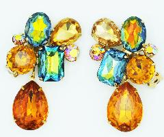Topaz Emerald Cut Multi-Color/Shaded Earrings Clip