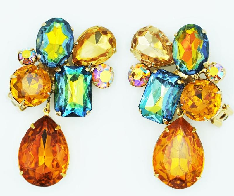 Front view of Topaz Emerald Cut Multi-Color/Shaded Earrings Clip